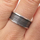925 Sterling Silver Vintage Modernist Lined Oxidized Band Ring Size 9.25