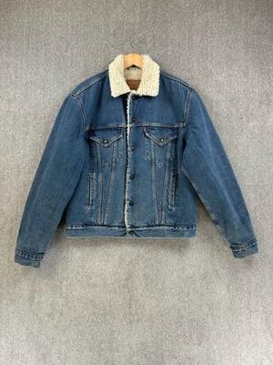 Levi's Jacke Herren Größe L Blau 71500 Denim Sherpa Gefüttert Vintage Trucker Snap