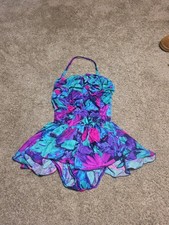 Vintage Maxine of Hollywood Swimsuit Womens 12 Skirted Floral Colorful Print 90s