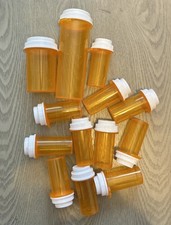 Lot of 13 Empty Plastic Pill Bottles with Safety or Snap-on Caps