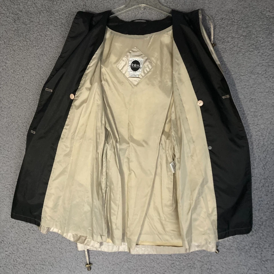 Totes Rainwear Jacket Women Medium Beige Black Hooded Lined Drawstring Rain Coat - Image 2 of 4