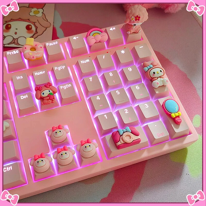 My Melody Cute Doll Keycaps Pink 108 keys RGB Mechanical Keyboard MX Tri-mode  - Image 3 of 4