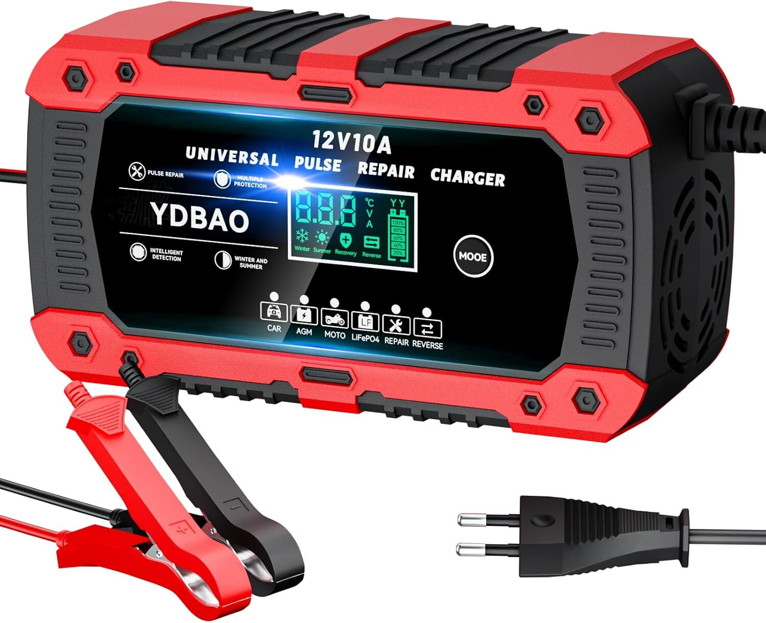 Chargeur batterie voiture 12V 10A LiFePO4 intelligent pour auto et moto