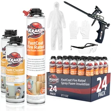 Kraken Bond FastCoat Closed Cell Spray Foam 24Pk Class A Fire-Rated Gun Incl Set