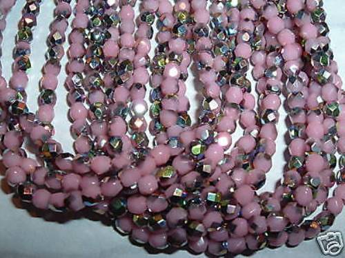 AL767 CZECH 3mm Fire Polished Glass Beads-OPAQUE PINK VITRAL (50) - Picture 1 of 1