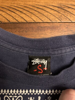 【Made in USA 】Stussy monogram bandanna STUSSY Blue Bandanna Pattern T Shirt- Sz Small- Has Spot