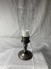 Vtg Towle Weighted Sterling Candle Holder With Etched Glass Floral Shade
