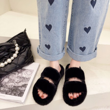 Womens Winter Home Slipper Plush Slides Faux Fur Sandals Indoor Flip Flops