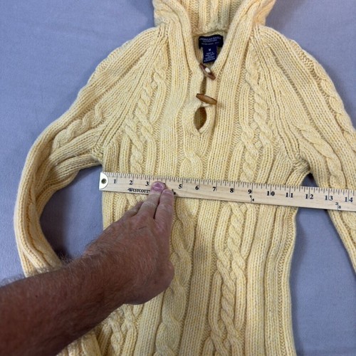 American Eagle Sweater Hooded Cable Knit Youth Medium Lambswool Yellow - Picture 11 of 14