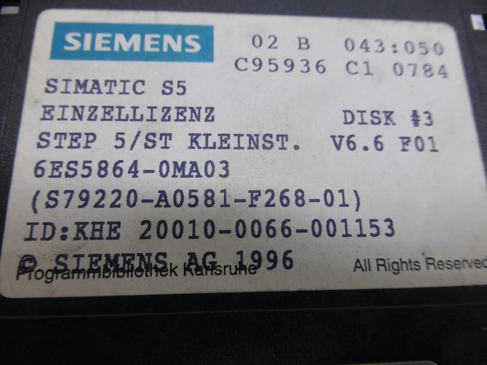 Siemens Simatic S5 Einzellizens STEP 5/ST Kleinst. 6ES5 864-0MA03 DISK #1,2,3 - Bild 2 von 4