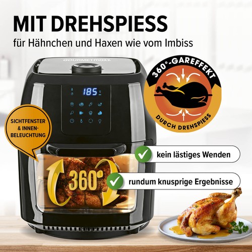 Heißluftfritteuse Airfryer XXL 9L Heißluft Friteuse Backofen Grill Drehgrill - Bild 6 von 11