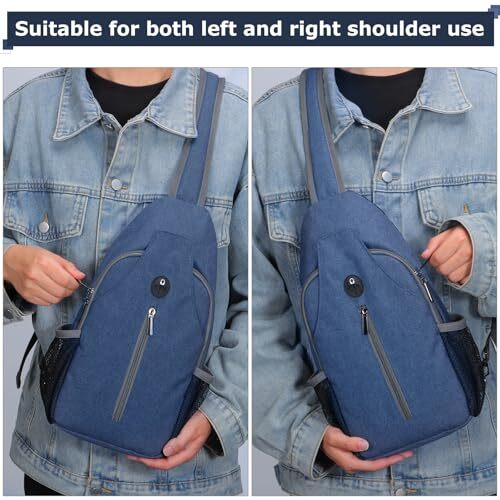 Sling Backpack, Crossbody Bag Large Sling Bag RFID w Water Bottle Navy Blue - Picture 5 of 8