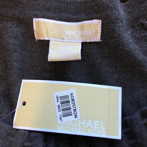 Michael Kors Grey Sweater Dress Woman's Large Shirred Neckline 3/4 Sleeve New - Picture 4 of 6