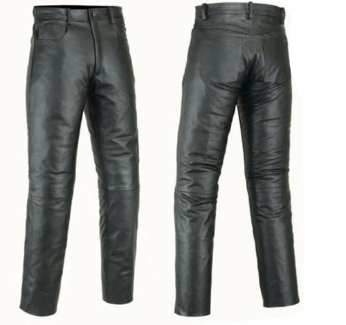 Genuine Leather Biker Jeans Style Casual Classic Black Pant Size 54" Inch waist