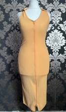 Nasty Gal Orange Ribbed Zip Dress Ladies Size6 New With Imperfection