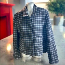 Harris Wallace New York Plaid Tweed Wool Blend Blazer Top Jacket L