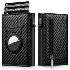 Mens Minimalist Wallet with Zipper Pocket,RFID Card Holder Airtag Wallet for Men