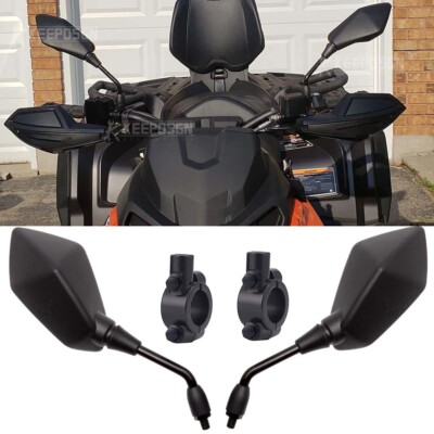 Rear Side View Mirror 10mm+M10 Mount Clamp For Kawasaki Brute Force 300 650 750
