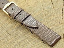 NOS Unused Vintage Hirsch Classic Lizard Watch Band w Gold Tone Buckle 16mm