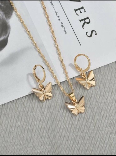 Gold Colored Butterfly Necklace & Earrings Set - Picture 2 of 3