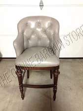 Frontgate Boswell Pewter Leather Barstool bar 25" Wood COUNTER Kitchen Stool