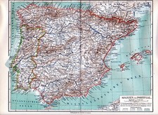 España Spanien Portugal  1899 orig. Karte + Lex.-Art. Ceuta Gijon Madrid Lisboa