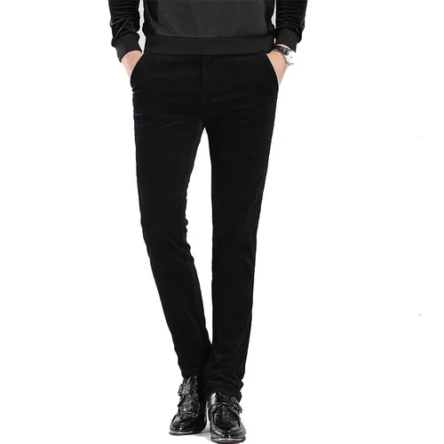 Hombres Pantalones de Pana Pantalones Calce Ajustado Informales Elastizados Clásicos Negro Marrón Nuevos - Imagen 5 de 21