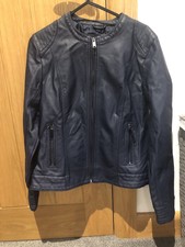 B.young Byacom Faux Leather Jacket Size 10 Navy Bnwt
