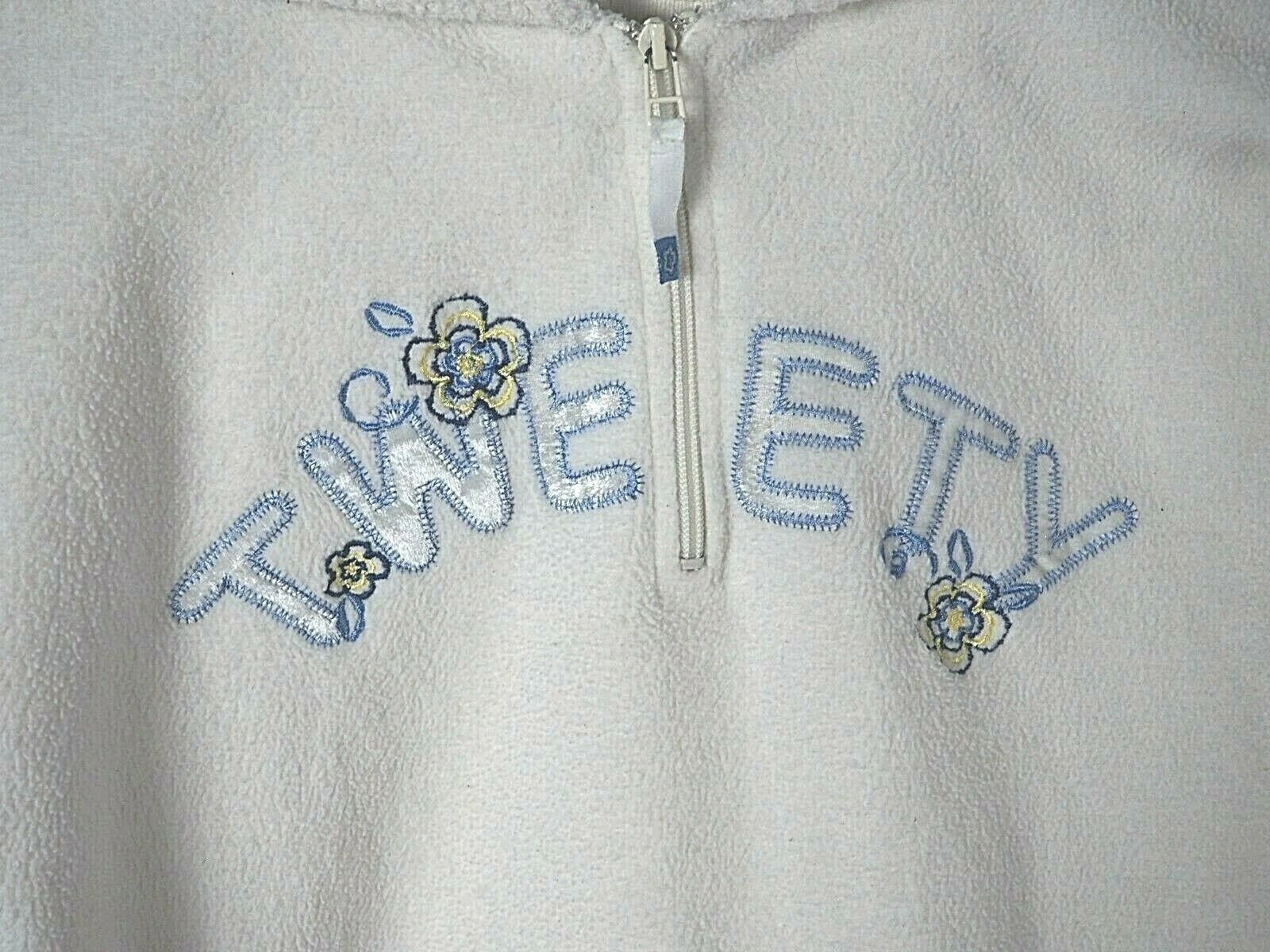 OFF WHITE Felpa con cappuccio vintage anni 90 Y2K Looney Toons Tweety Bird Warner Bros avorio ricamo pile M