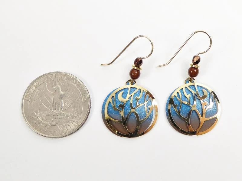 Brincos Adajio 14K GF gancho folheado a ouro brilhante árvore sobre disco azul céu noturno - Imagem 4 de 4