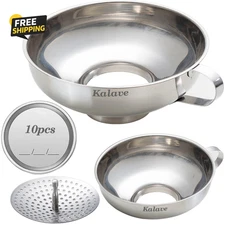 Canning Funnel, Food Grade Stainless Steel Canning Funnels with Strainer 3 Pack
