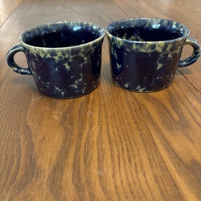 Bennington Potters Set of 2 Vermont Agate Blue Spongeware Mugs