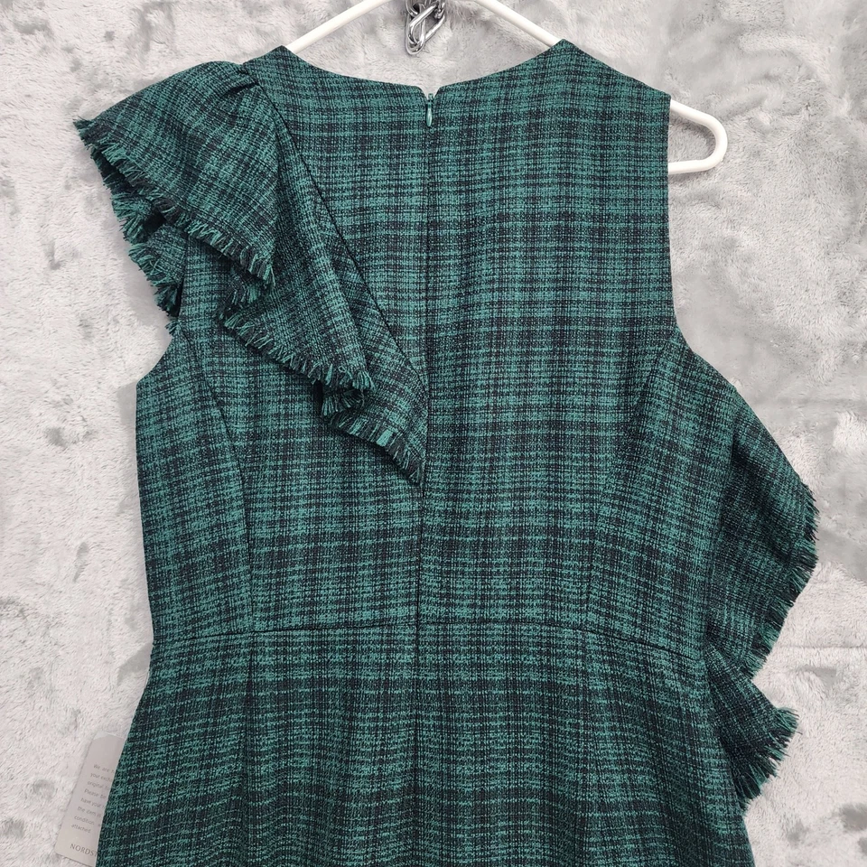 NUEVO Vestido Chelsea28 Mujer 8 Verde Negro Cuadros Sin Mangas Volantes Vaina Fiesta Foto 4 de 4