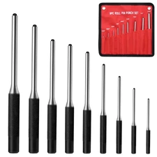 Professional 9-Piece Roll Pin Punch Set - High Hardness Steel Tool Kit