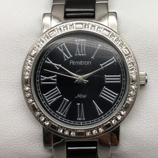 Armitron Now Womens Watch 32mm Black Dial Crystals 75/3983SV New Battery 6.75"