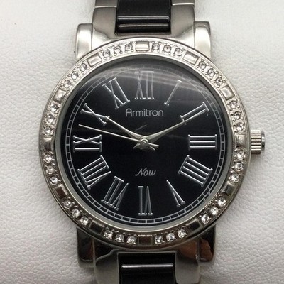 Armitron Now Womens Watch 32mm Black Dial Crystals 75/3983SV New Battery 6.75''