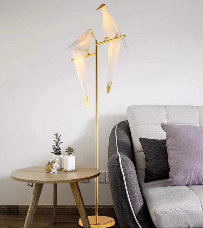 Double Crane Iron LED Lights Origami Swing Bird Bedroom Living Room Floor Lamps - Image 4 of 4