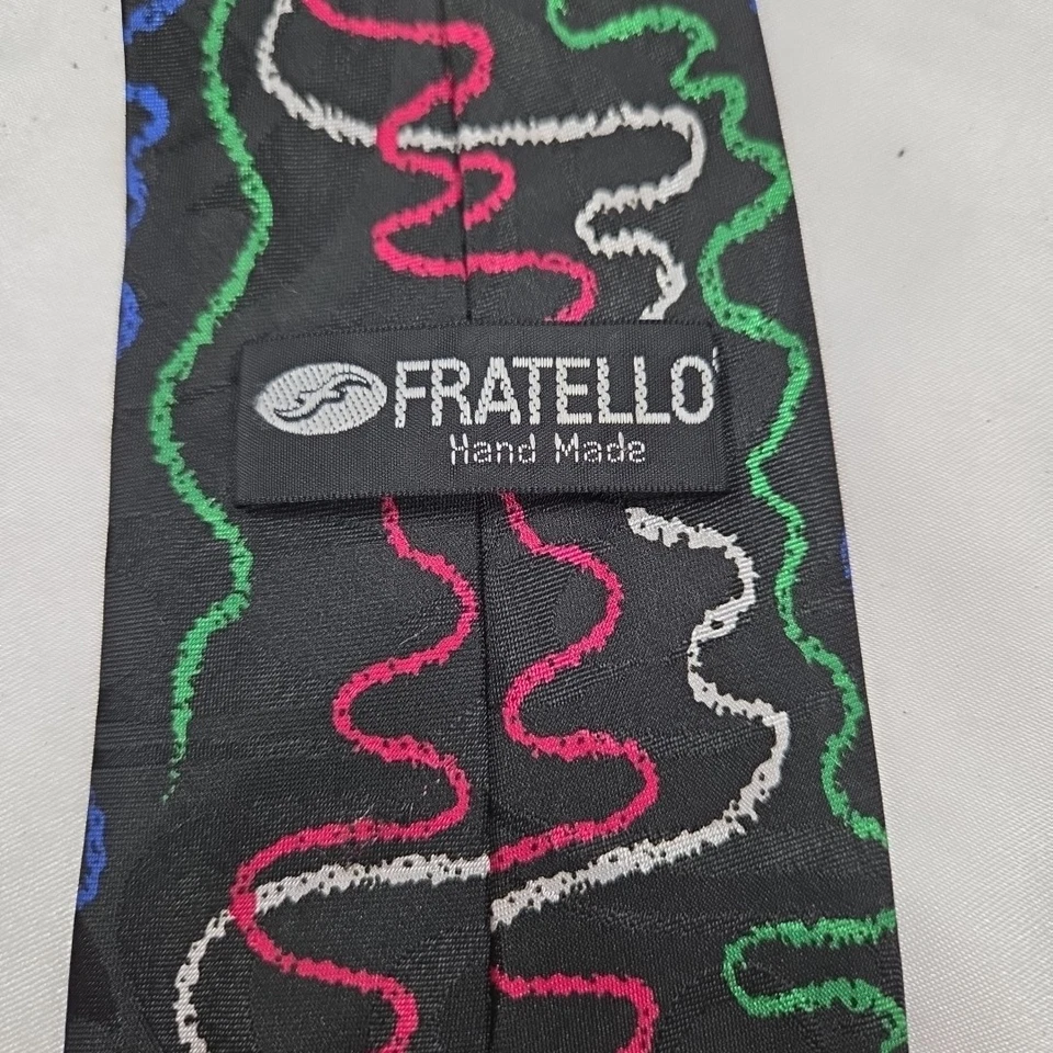 Corbata Fratelli vintage hecha a mano para hombre. Tema de crayón vibrante. Foto 3 de 4