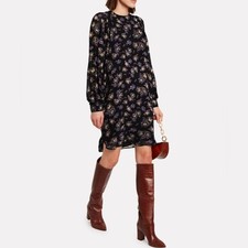 Ganni Floral Print Georgette Wrap Mini Dress Violet Purple Black Size EU 32 US 0