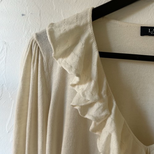 Lauren Ralph Lauren Sweater Women Size Large Ruffle Winter Cream Modal Cotton - Bild 4 von 9