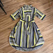 Carla Rockmore Womens Navy Blue White Striped Belted Midi Shirt Dress Size 2XL