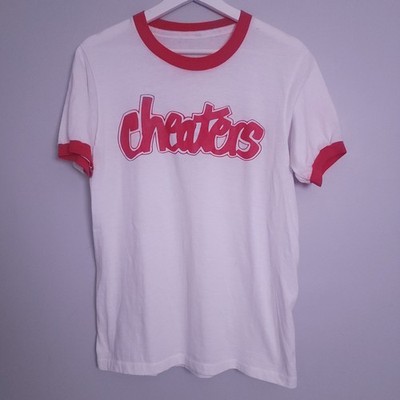 Vintage Cheaters Cabaret Gentleman Club Stripper Ringer T-Shirt Large White Red
