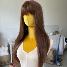 Soft Auburn Layered Heat Resistant Hair Long Straight Cosplay Wigs With Fringe