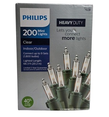 Philips Heavy Duty Clear Mini Lights - 200ct Christmas Tree Connect Up To 9 Sets