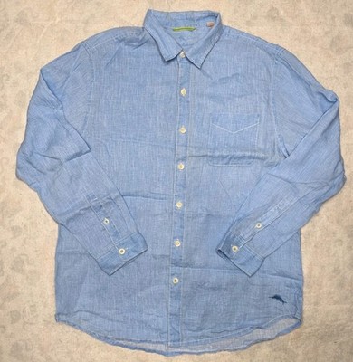 Tommy Bahama Relax Button Down Shirt 100% Linen Mens L Blue Long Sleeve 