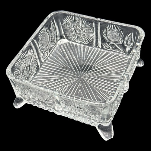 EAPG 1911 Quadratisch HIGBEE Glas Delta getäfelt DISTEL bedeckt BUTTER Schale mit Fuß - Bild 5 von 9