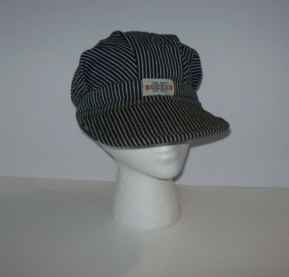 Sombrero de mezclilla conductor de ferrocarril a rayas soldador hecho en Unión K resistente de colección Foto 2 de 4