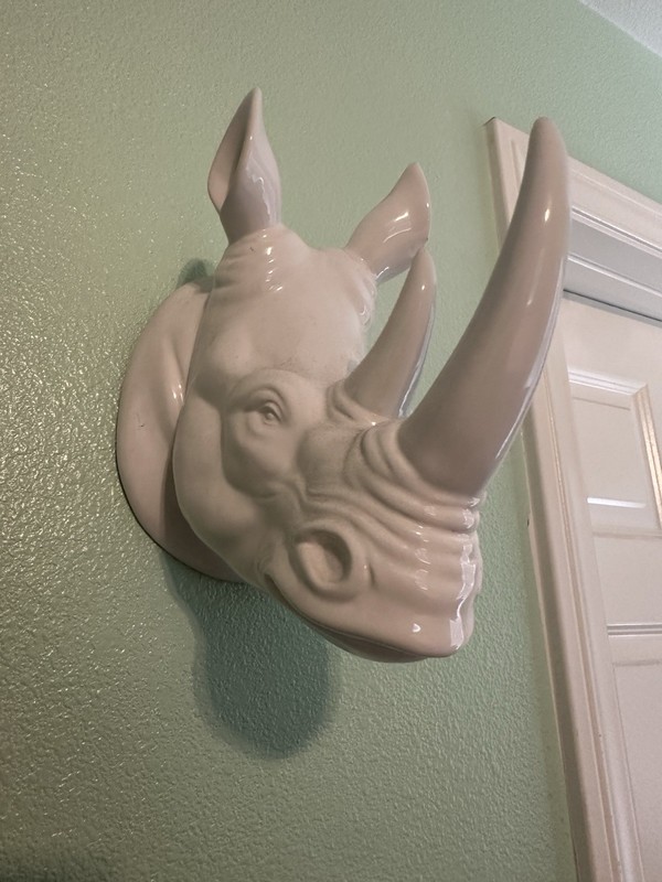 Glossy White Ceramic Rhino Head Wall Mounted Sculpture Wall Decor