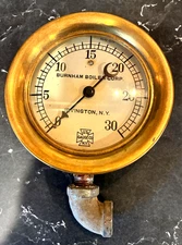 EARLY Vintage US RADIATOR CORP 4-1/4” BRASS & Steel BURHAM BOILER Pressure GAUGE