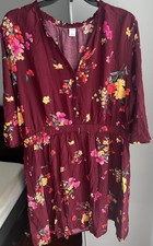 Old Navy Women’s Floral Fit&Flare Long Sleeve Midi Dress XL Buttons Burgundy